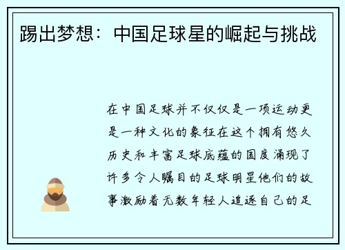 踢出梦想：中国足球星的崛起与挑战