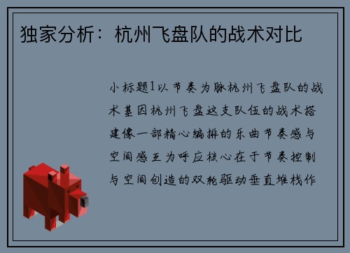 独家分析：杭州飞盘队的战术对比