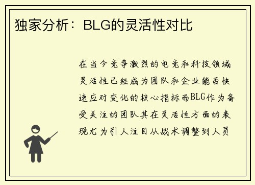 独家分析：BLG的灵活性对比